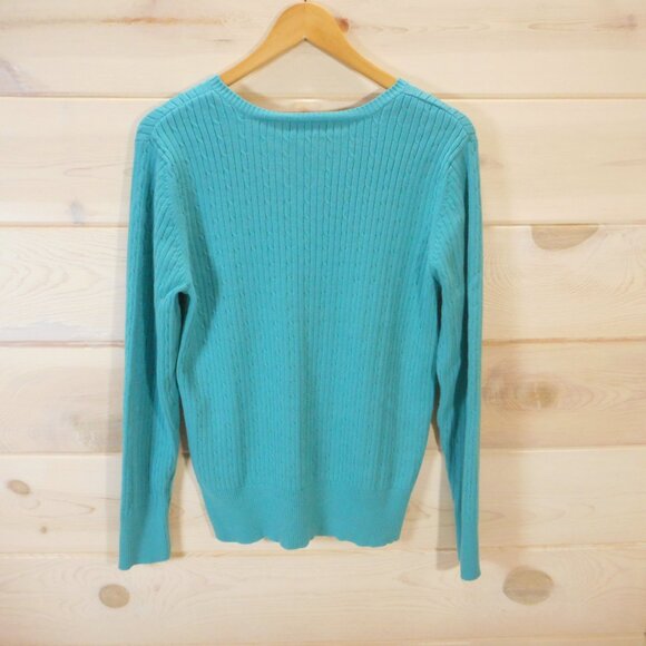 Cherokee Womens size XXL Cable knit Sweater Teal Aqua Blue V-neck - Picture 3 of 9